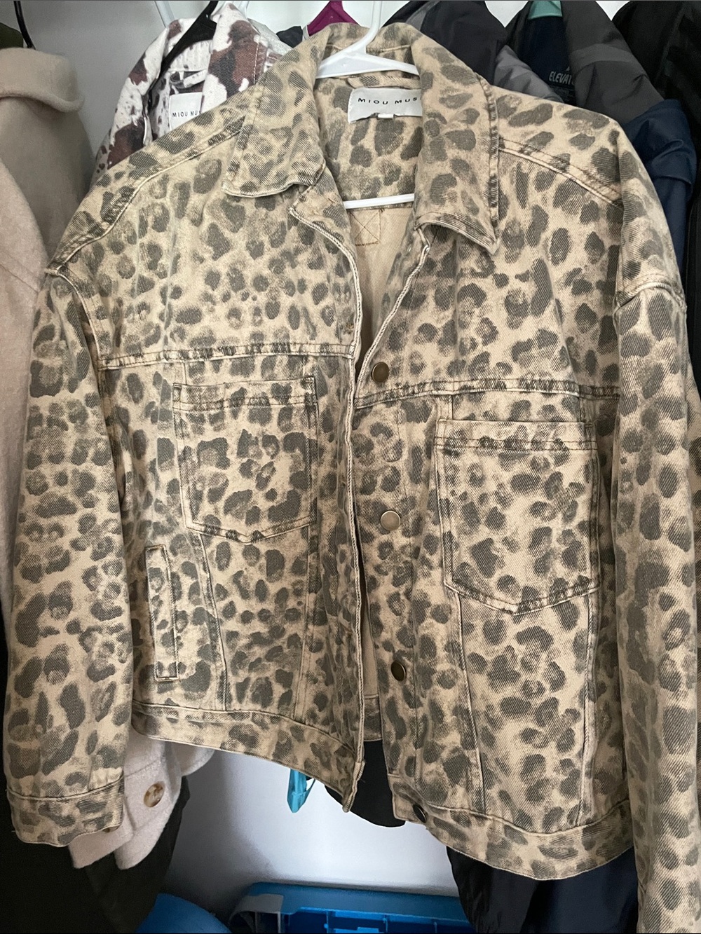 Miu Miu Beige Leopard-Print Denim Jacket